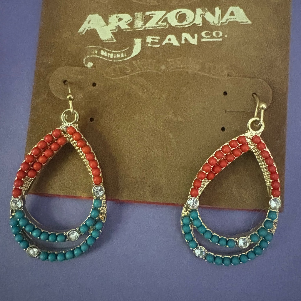 Arizona Jean Company Gold Tone Red And Blue Beaded Teardrop Earrings